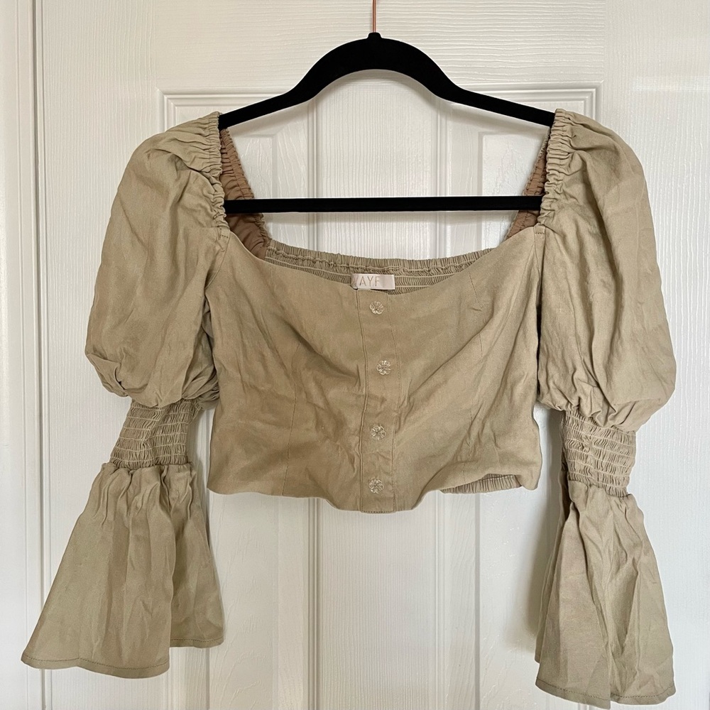 Wayf With Love Juliette Sleeve Linen Blend Blouse